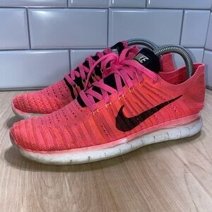 Nike Free RN Flyknit Pink Blast / Black Running Shoes Women Size (6?) **READ**
